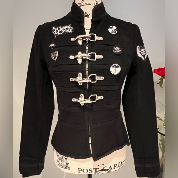 CUSTOM Skull & Rose Upcycled Rage Tripp NYC Buckle Coat MyChemRo Edition Sz S - Picture 9 of 16